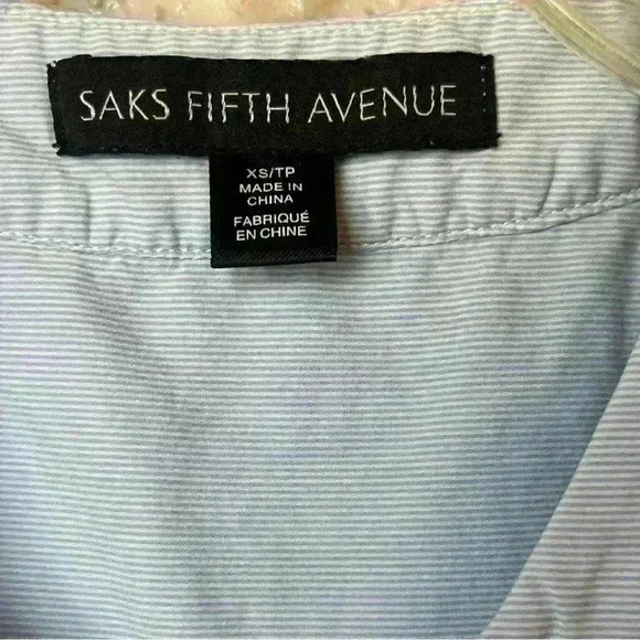 Saks Fifth Avenue Blue Cotton Button Front Blouse Top Shirt XS - Picture 3 of 8
